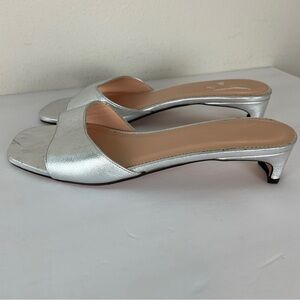 J Crew Lina Kitten Heel Slide Sandals Metallic Silver
